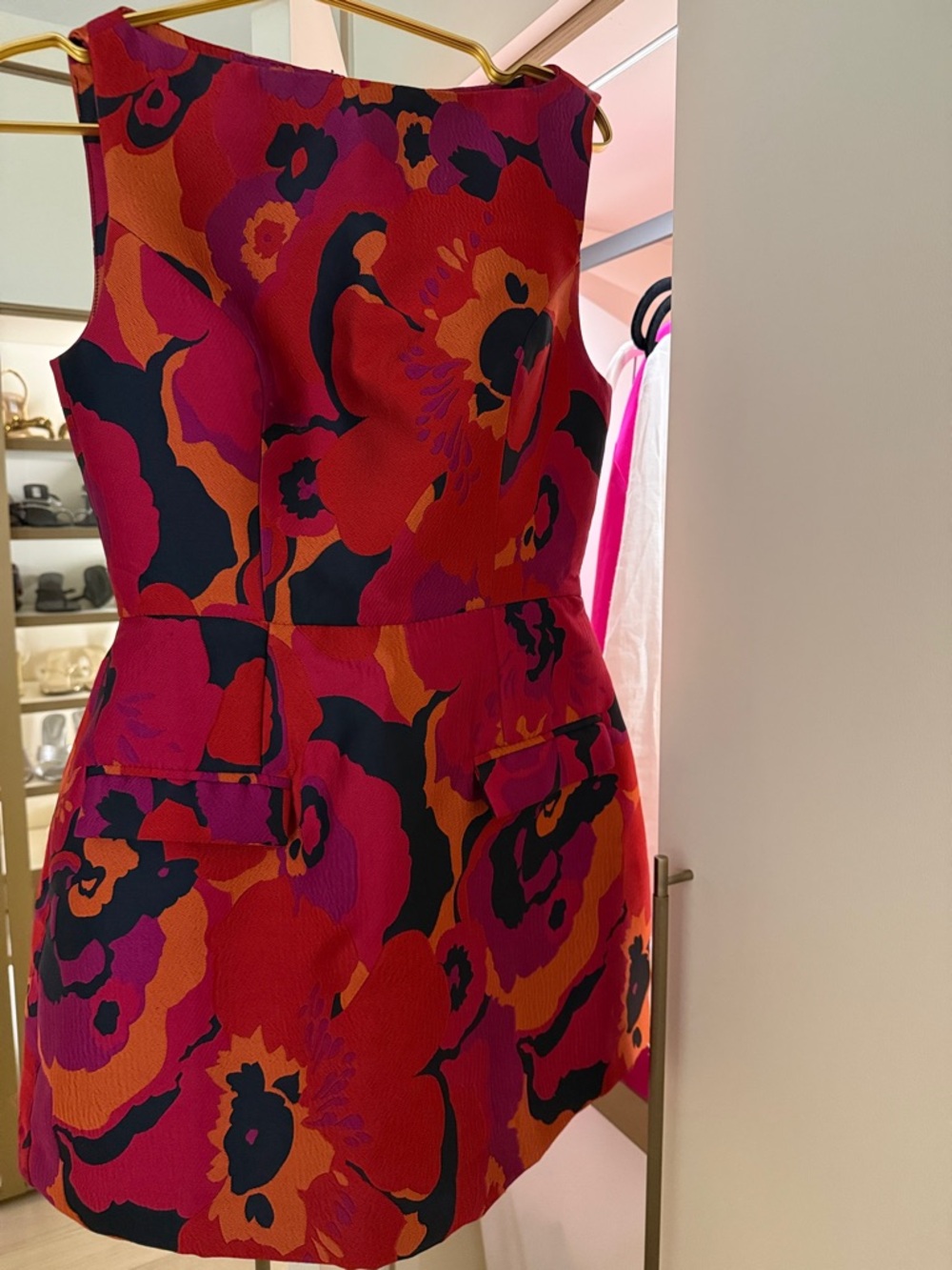 Amanda Uprichard Red and Pink Floral Fit-and-Flare Mini Dress - Picture 3 of 4